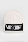 Шапка з домішкою вовни Moschino колір білий з товстого трикотажу