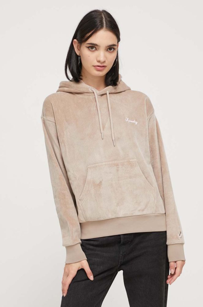 Кофта Superdry жіноча колір бежевий з капюшоном однотонна (3601143)