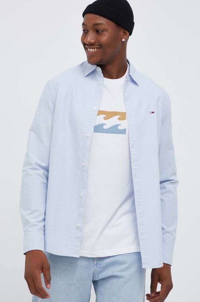 Бавовняна сорочка Tommy Jeans чоловіча regular класичний комір колір блакитний (3408989)