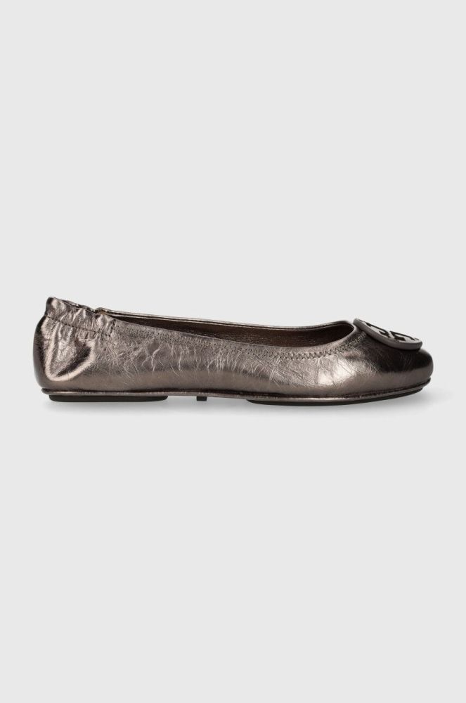 Шкіряні балетки Tory Burch Minnie Travel Ballet колір срібний  152821.200
